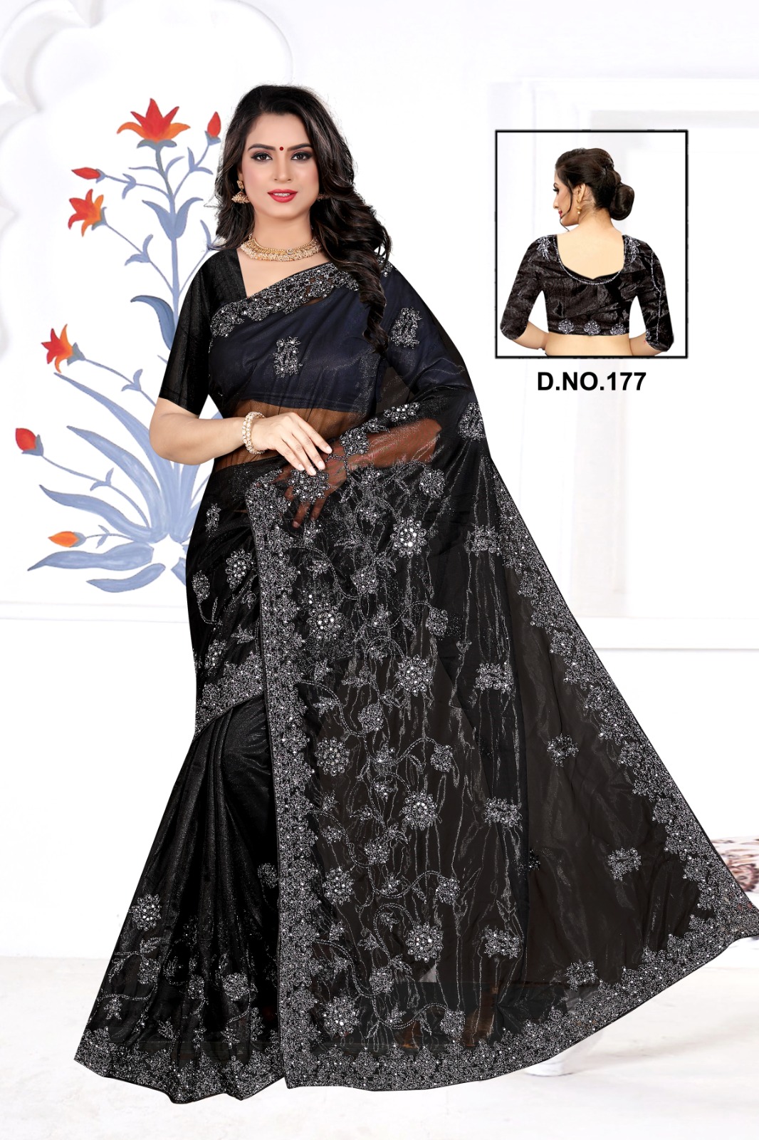 Women Net Embellished Party Wear Saree